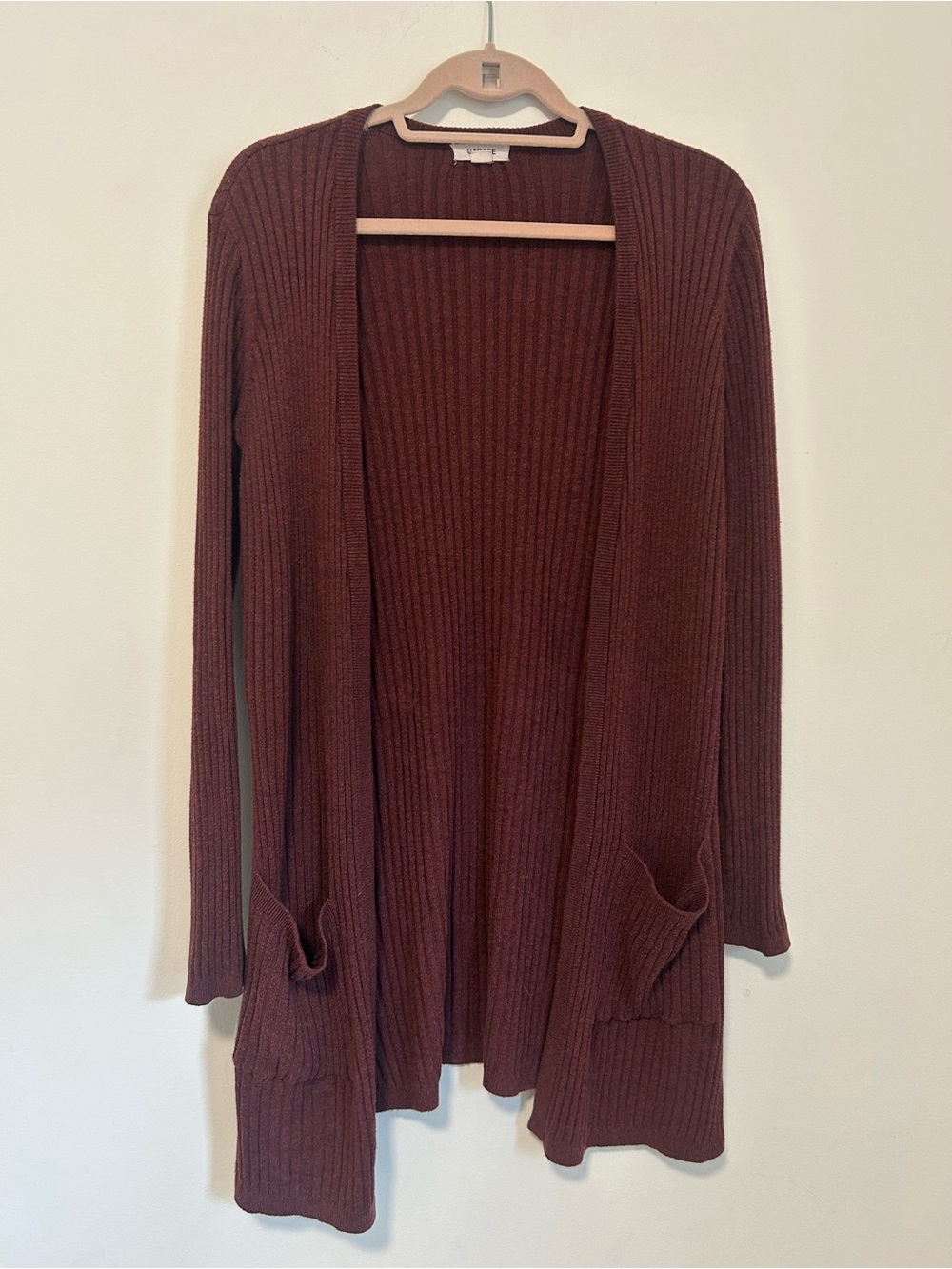 Garage Ribbed Open Cardigan - Maroon